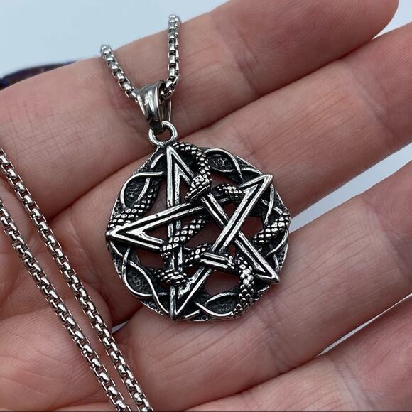Pentagram Snake Stainless Steel Pendant Necklace Unisex - Picture 5 of 5